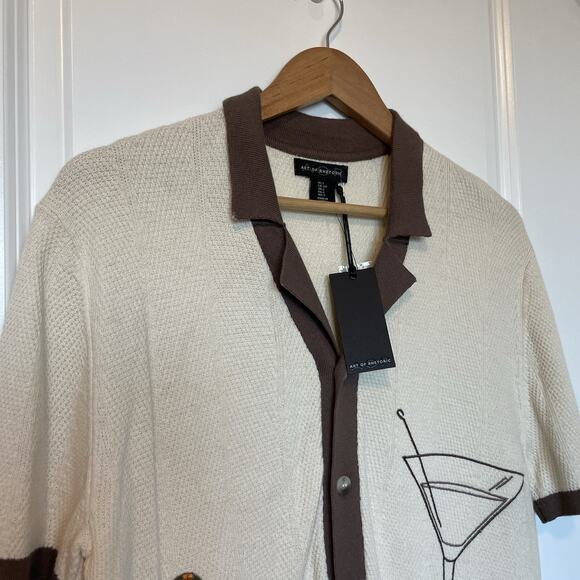 NWT Art of Rhetoric Martini Olive Cocktail Textured Knit Button Up Polo Shirt - Picture 11 of 11